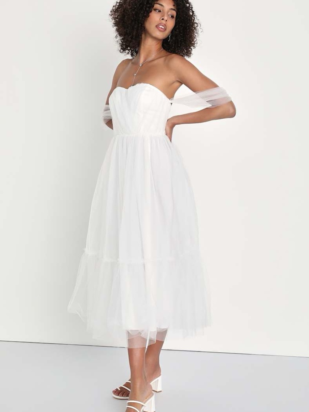 Lulus White Strapless Tulle Midi Dress